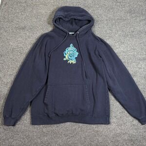 VTG Y2K Top Heavy Dragon Hoodie Mens Size M Navy Blue Graphic Sweatshirt 2001